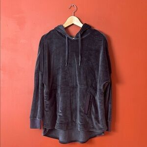 La Vie En Rose Plush Velour Charcoal Grey Long Oversized Pullover Hoodie